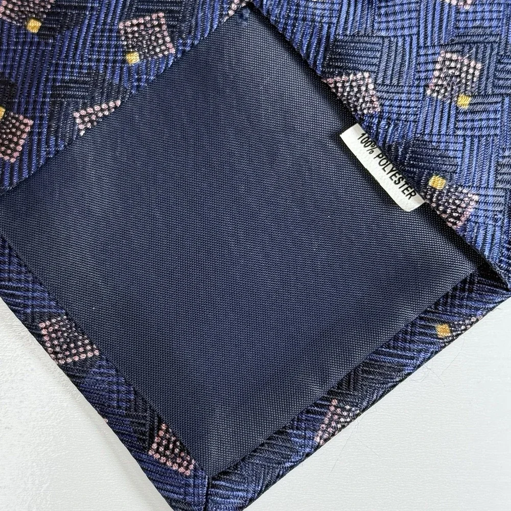 Christian Giorgiou Mens Navy Blue Grid Square Medallion Polyester Tie